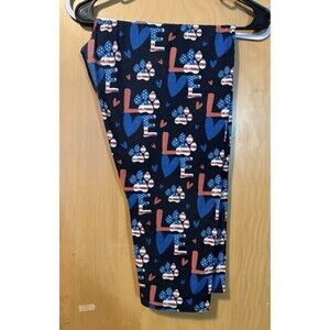 Pudding Pop TC2 Red White Blue Dog Paw Leggings Yoga Waist USA Patriotic EUC